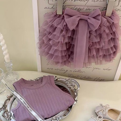 女童夏季套裝女寶寶紫色背心上衣可愛蛋糕裙tutu裙洋氣女寶寶夏