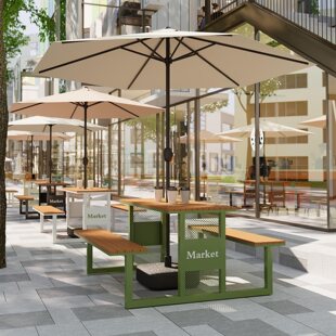 户外连体桌椅带伞组合市政商业街广场创意餐厅奶茶店露天凳子餐桌-阿里巴巴