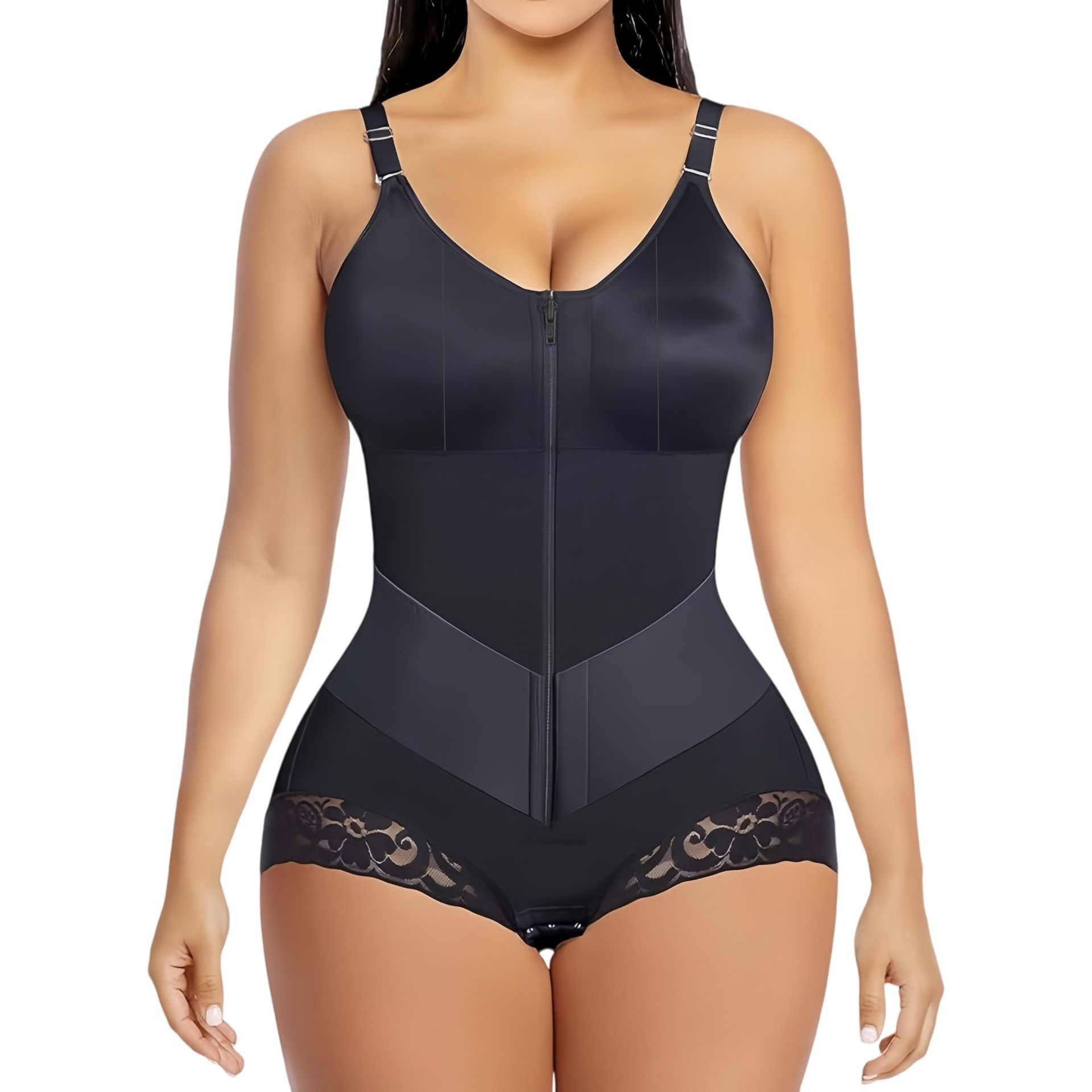 New Amazon shapewear bodysuit with diagonal elastic waistband, triangle style, lace style, high-waisted shapewear