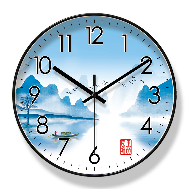 Reloj de pared de paisaje de estilo nacional 6267 ultra silencioso, reloj de sala de moda, reloj de cuarzo de barrido de segundos de nuevo estilo chino