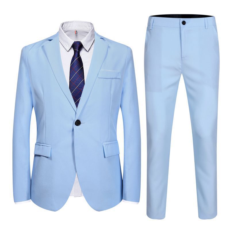 Suit suit men's three-piece suit British business slim fit professional formal wear Korean style light blue casual suit men Suit suit men's three-piece suit British business slim fit professional formal wear Korean style light blue casual suit men