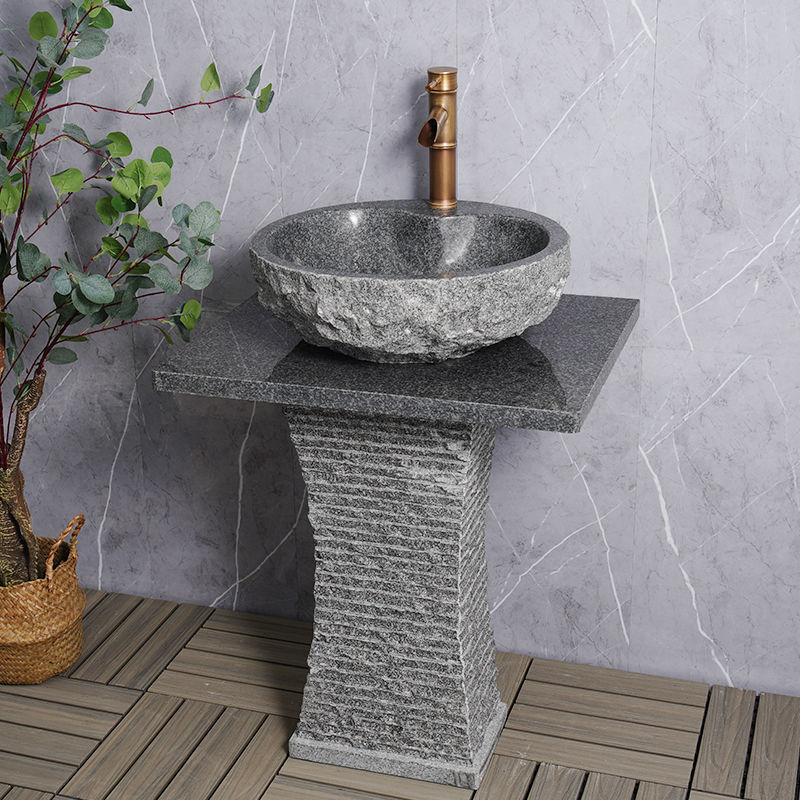 Hui'an Factory Direct Sales Household Floor-standing Column Basin Outdoor Courtyard Natural Stone Wash Basin Granite Washbasin