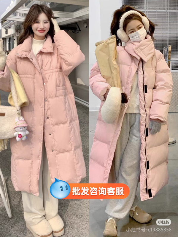 2025冬季新款十三行高端白鸭绒羽绒服长款过膝面包服女装批发货源|undefined