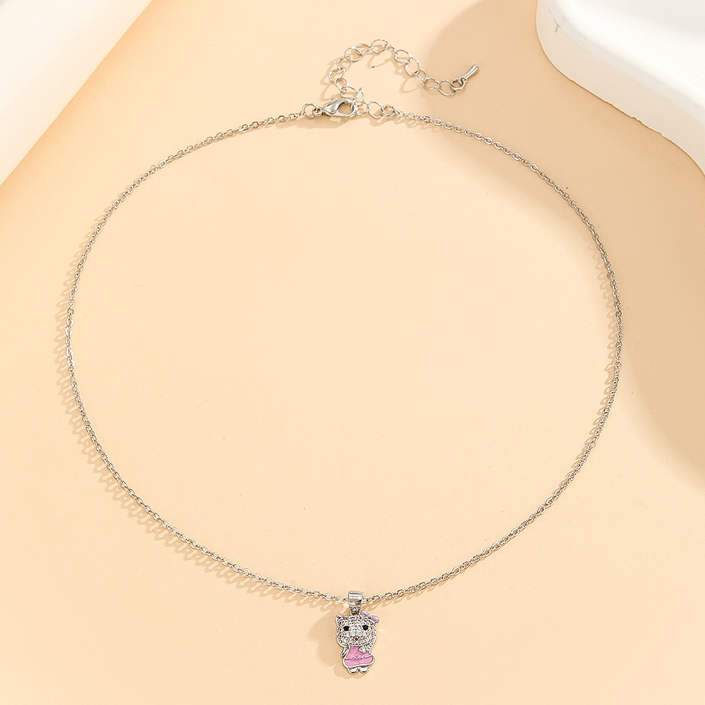 Cartoon Kitten Oil Drop CZ Necklace, Super Flash Women's Pendant Chain, Light Luxury Fashion Jewelry detail image 7