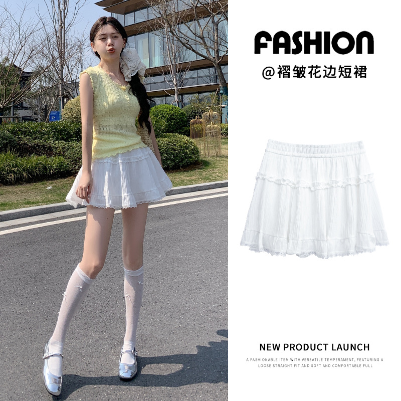 Cute lace summer leather skirt