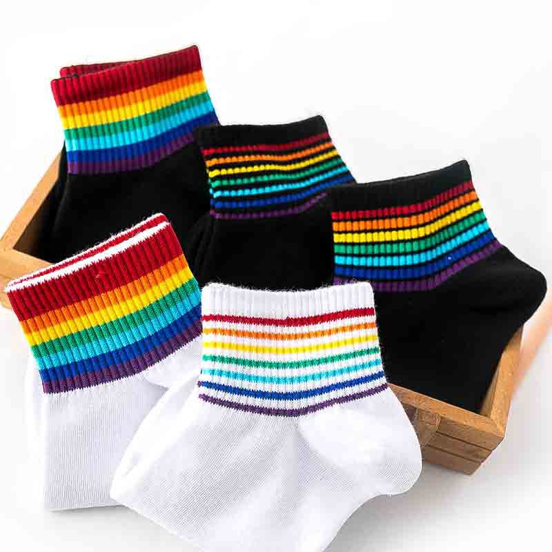 solid color striped low cut combed cotton socks 5-pairs NSASW74715