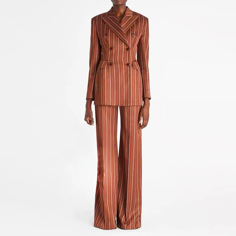 Премиум Чувствующий Полосатый Набор Женский 2025 Новый европейский и американский Леди Шоу Темперамент Костюм Прямые брюки Тонизирующий Набор из двух частей