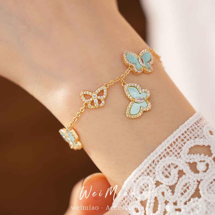 Placa de zircón colgante de mariposa pulsera nicho de diseño pulsera fresca dulce y fresco viento ligero lujo alta sensación joyería al por mayor