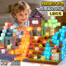 新款我的渐变灯光磁力方块世界DIY拼装场景磁吸搭建儿童玩具爆款