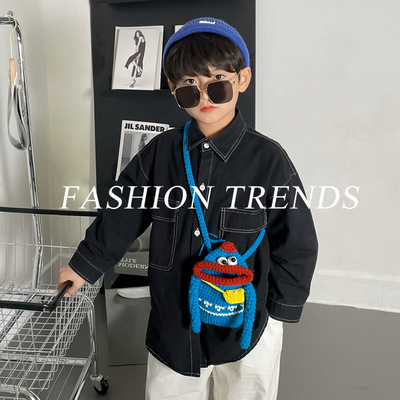 ins new pattern fashion Korea Version Western style Funny sausage Wool children Boy girl mobile phone Messenger Bag