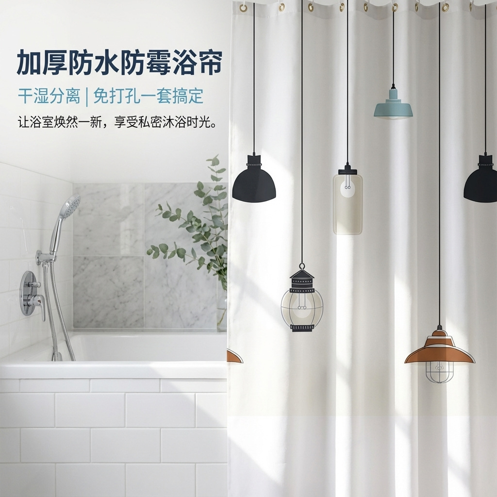 New geometric pattern mildew-proof shower curtain simple dry and wet separation curtain household bathroom door curtain manufacturers wholesale