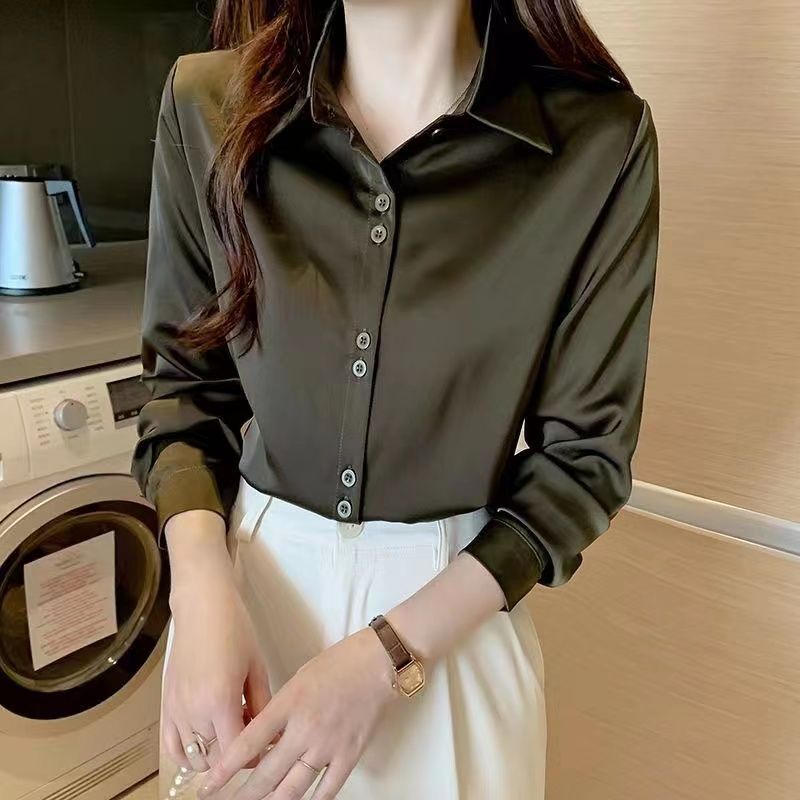 重磅真丝衬衫女长袖春秋新款洋气高端缎面桑蚕丝上衣职业工作衬衣|undefined