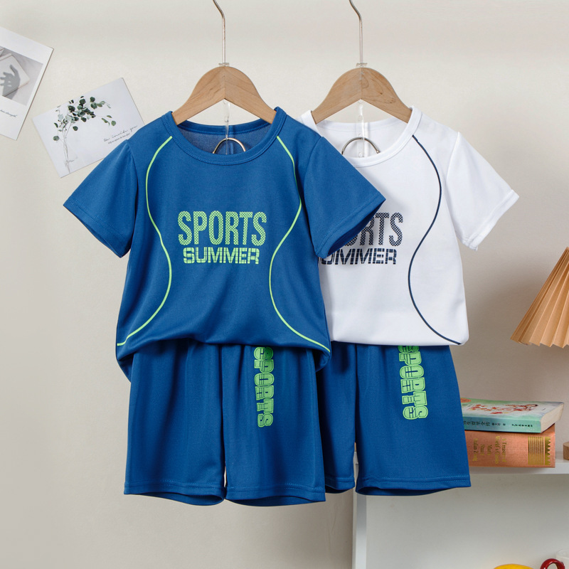Girls Summer Suit Kidsren's Quick-Drying Sports Short-Sleeved T-Shirt Shorts Two-Piece Set Boys Sports Mesh Clothes Thin Girls Summer Suit Kidsren's Quick-Drying Sports Short-Sleeved T-Shirt Shorts Two-Piece Set Boys Sports Mesh Clothes Thin