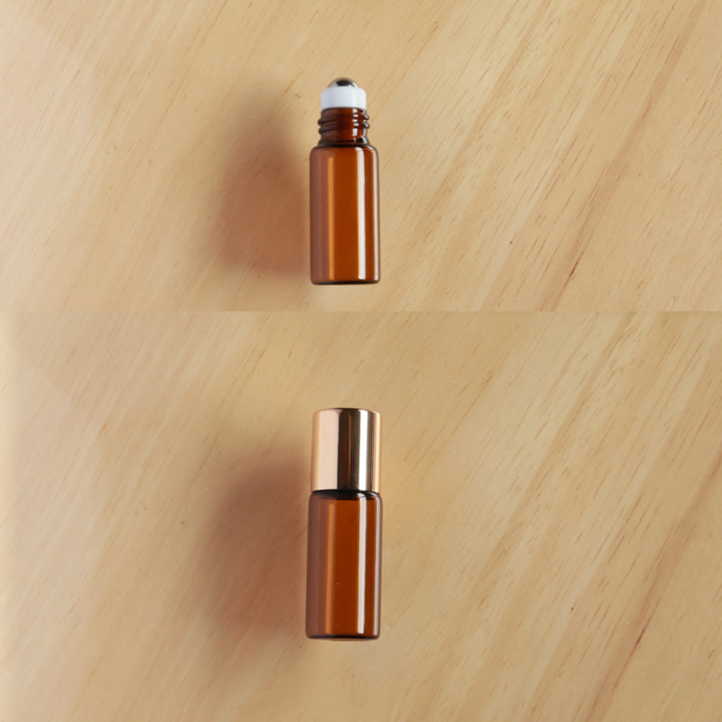 Botella roll-on para aceites esenciales cosméticos, botella marrón para aceites esenciales, botella transparente para reactivos, botella roll-on de vidrio, botella de perfume ámbar.