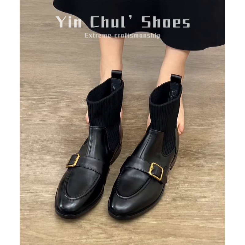 [Hot-Selling Item] British Elastic Socks Boots for Women in Autumn and Winter Retro Slim Short Boots Small Nude Boots Thick Heel Boots for Women
