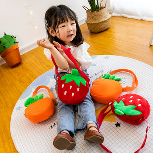 Factory wholesale cute carrot plush toy backpack strawberry doll doll girl children shoulder messenger bag