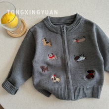 童星圆童装新款秋装女宝宝针织衫刺绣开衫儿童上衣男女童毛衣外套