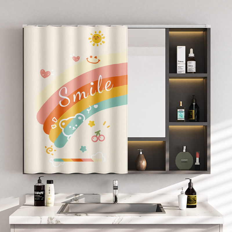 Bathroom Vanity Cabinet Washstand Mirror Cover Curtain Dressing Table Makeup Mirror Doorless Cabinet Dustproof Curtain Track Type