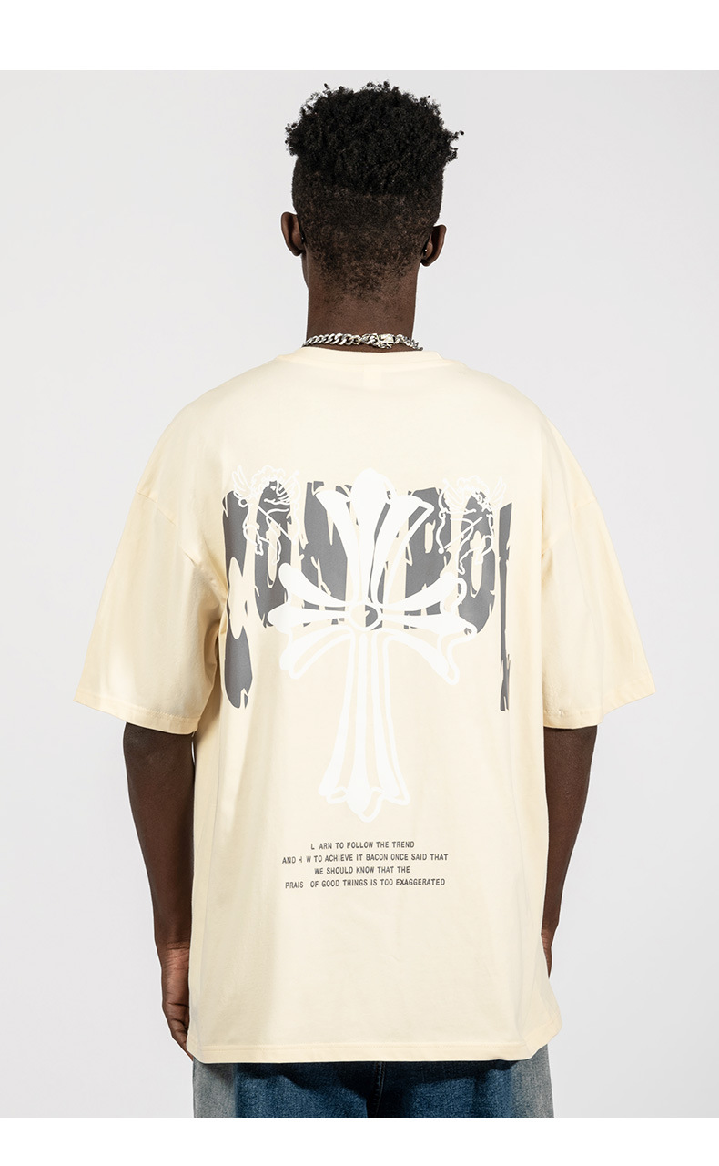 Camiseta masculina com estampa cruzada American Street 220gt, manga curta, tamanho solto, moda hip hop, estilo casal_voghion.com