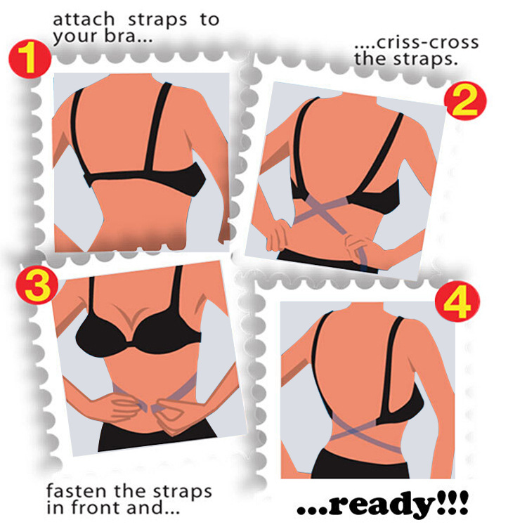 Underwear accessories nylon extended cross strap three rows two buckles A/B style back shoulder strap transparent packaging extended buckle