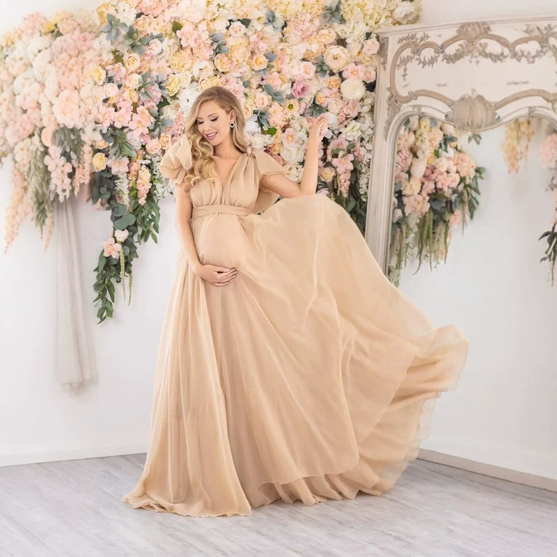 Light luxury maternity tulle gown with train, puff sleeves, gentle dress for maternity photography, 2026 new slim maternity photo shoot dress Light luxury maternity tulle gown with train, puff sleeves, gentle dress for maternity photography, 2026 new slim maternity photo shoot dress
