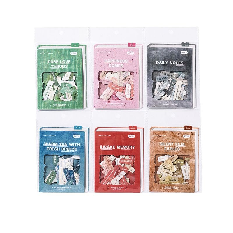 Bolsa de pegatinas inglesas de poesía de azúcar serie de patrón de corazón fragmentario decoración de material de fondo especial bolsa de pegatinas de película de corte