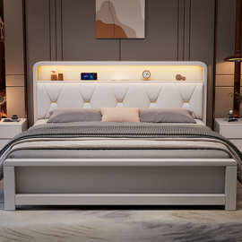 北欧实木床1.8软靠带夜灯双人床1.5m1.35现代简约小户型1.2白色床