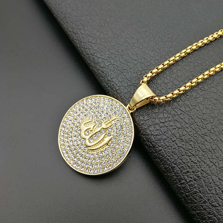 Gioielli religiosi hip-hop Collana a catena con maglione da uomo e da donna, in acciaio al titanio, con diamanti dorati, con lettera e simbolo_voghion.com