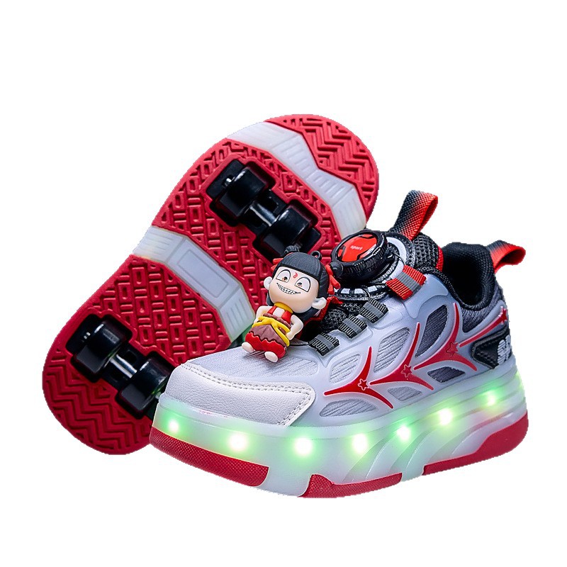 Nezha cuatro ruedas deformación zapatos de ruedas para niños recargables de patinaje de ocho ruedas al por mayor zapatos deportivos para niños