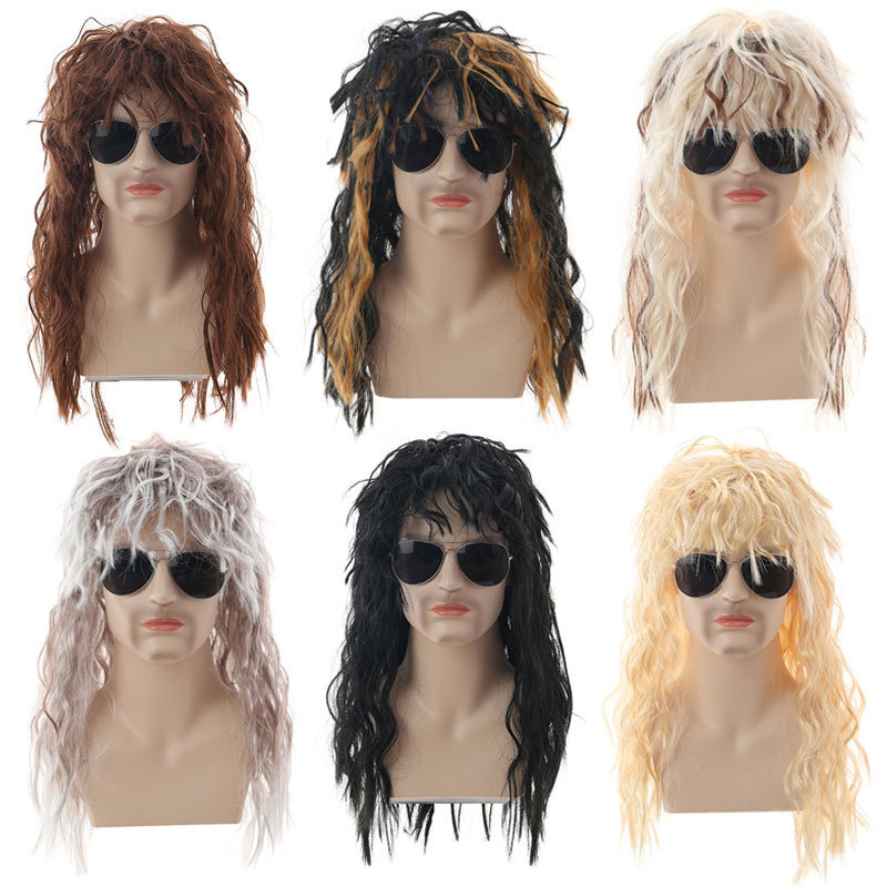 Halloween COS punk wig 80s vintage heavy metal elderly disco hip hop rock wig head cover