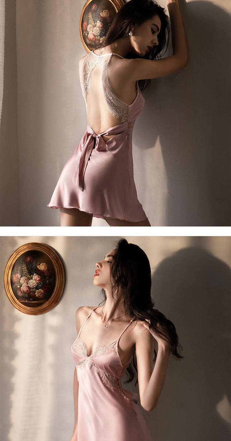 Women’s Lace Babydoll Nightgown with Thong, Pink, Size L — detail image 5