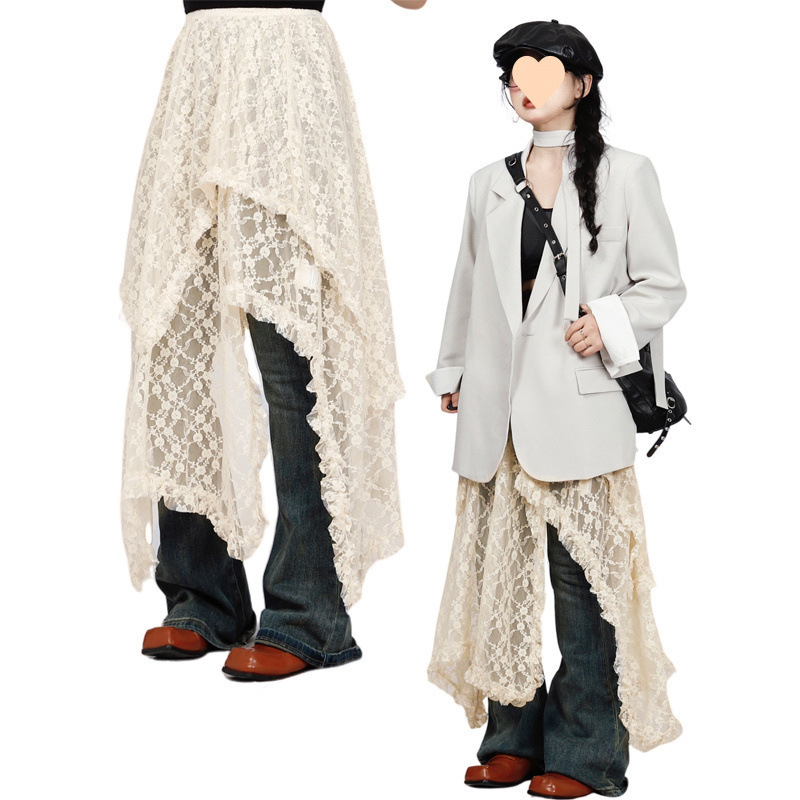 Versatile Layered Retro Irregular Lace Skirt with Mesh and Simia Nomadic Style Drapey Skirt and Long Skirt