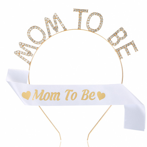 Mother-to-be headdress and ribbon set MOM TO BE hairband crystal headband belt etiquette belt