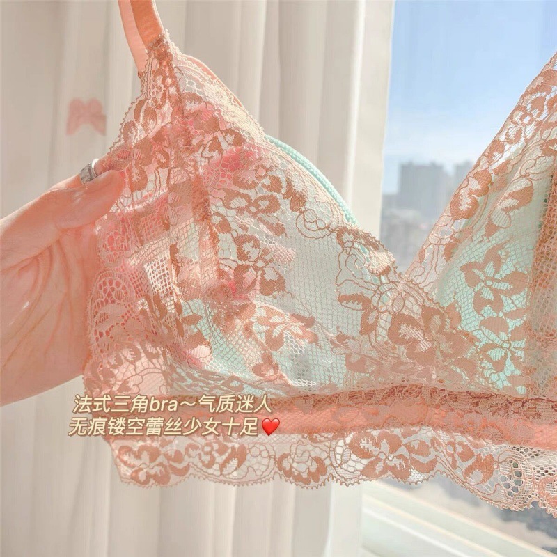法式夏季超薄款大胸显小胸罩内衣女小胸聚拢无钢圈三角杯文胸套装|undefined