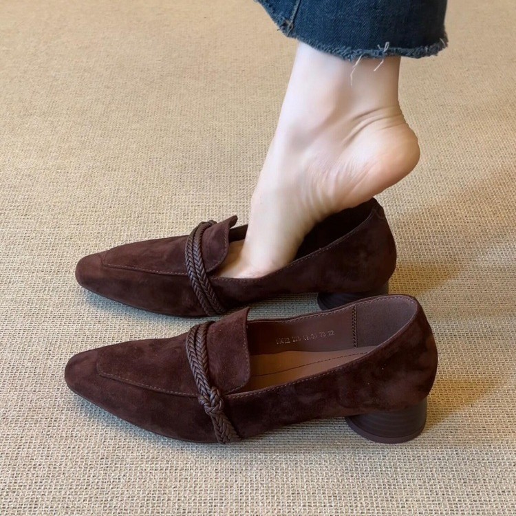 羊皮版~文艺复古风通勤乐福鞋女百搭一脚蹬法式单鞋懒人豆豆鞋子