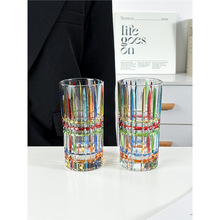 blingbling折射彩虹光中古杯ins手绘条纹玻璃水杯果汁咖啡杯酒杯