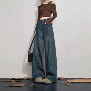 黑色阔腿牛仔裤女春季2027年爆款显瘦垂感拖地裤小个子窄版直筒裤