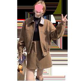 美拉德复古毛呢套装女新款秋冬酷飒气质名媛感短裙两件套
