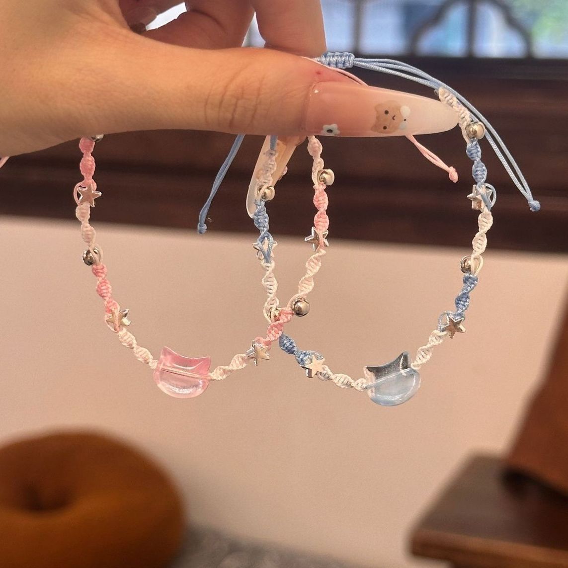 Cute Gradient Color Cat Head Bracelet for Girls, Woven Hand Rope, Gift for Best Friends, Couple Rope, Unique Gift for Girlfriend, High-Value Present