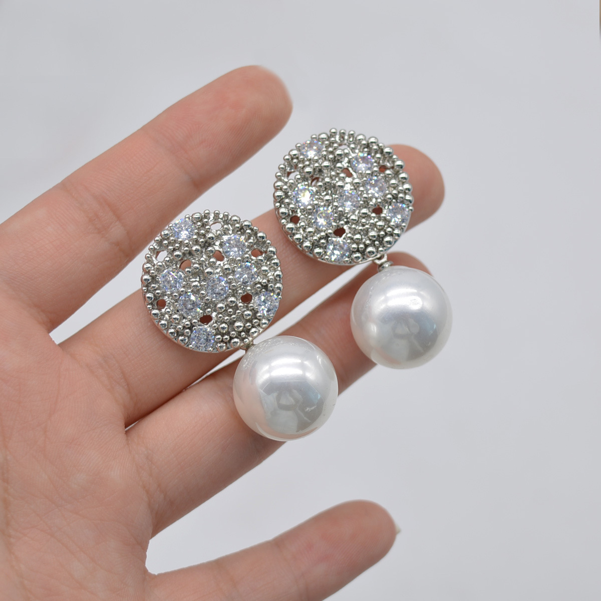 fashion diamondstudded pearl earrings simple alloy drop earringspicture3