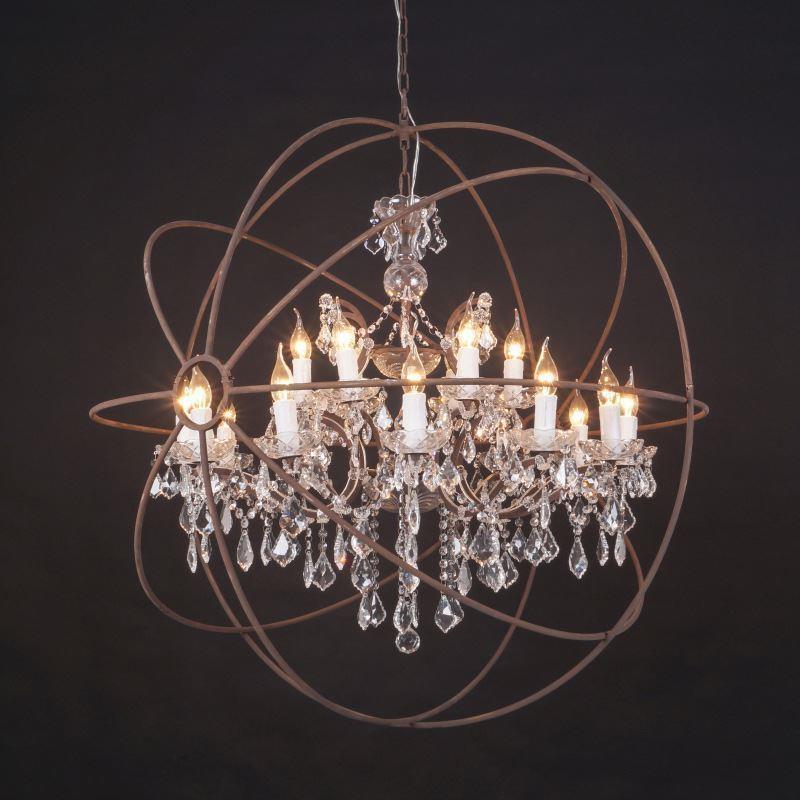 American Retro Creative Restaurant Bar Chandelier Wrought Iron Round Simple Stairwell Engineering Globe Crystal Chandelier