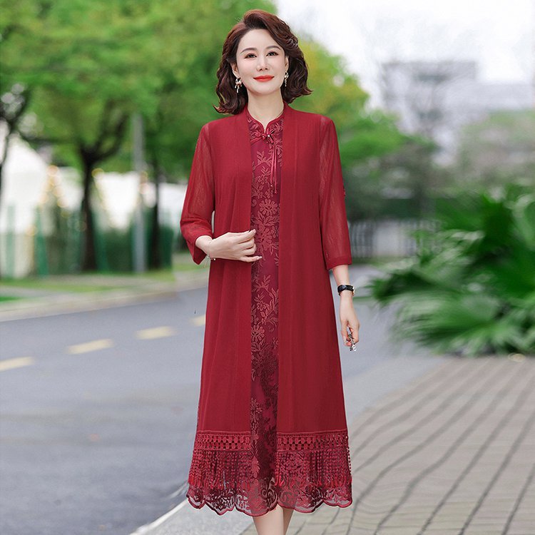 喜婆婆婚宴装2025新款礼服中老年女高贵妈妈夏装连衣裙两件套|undefined