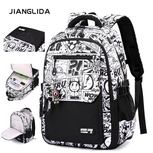 Cross-Border Printed Oxford Cloth Men's Backpack Lightweight Large Capacity Middle School Student School Bag High School Student Casual Backpack