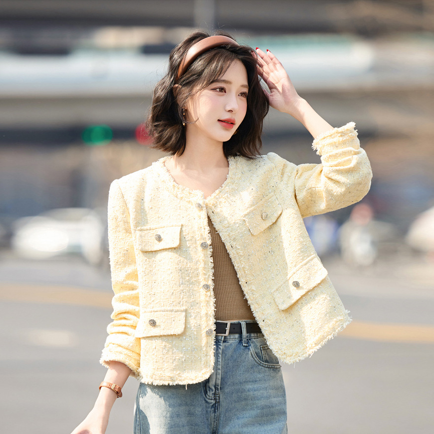 Pink this year's popular version of tweed coat women's small 2025 spring and autumn new French temperament small fragrant fan top