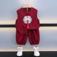 Шорты для мальчиков летняя одежда Hanfu baby китайский стиль красный стиль для девочек с короткими рукавами