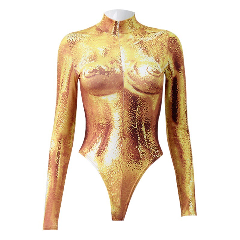 Europa y América Amazon ropa de mujer nueva venta caliente 3D tridimensional impreso apretado sexy mono de moda brillante superior para las mujeres