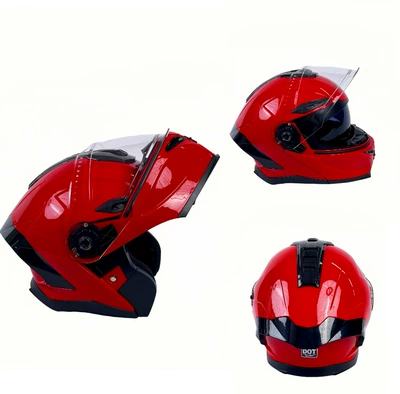 Motosiklet kaskı (dəbilqə), Motorcycle Helmet Dual Lens Bluetooth - red-m54-56
