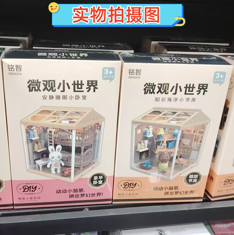 Interesting DIY micro-view 3D three-dimensional assembly simulation lighting bedroom study model world children's toys play house