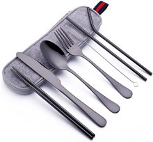 304不锈钢西餐餐具便携筷子勺子七件套露营野餐餐具包礼品刀叉勺