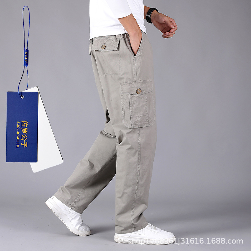 Zuoluo pantalones casuales de otoño de los hombres de mediana edad papá pantalones de algodón sueltos pantalones de los hombres elásticos sueltos Pantalones rectos